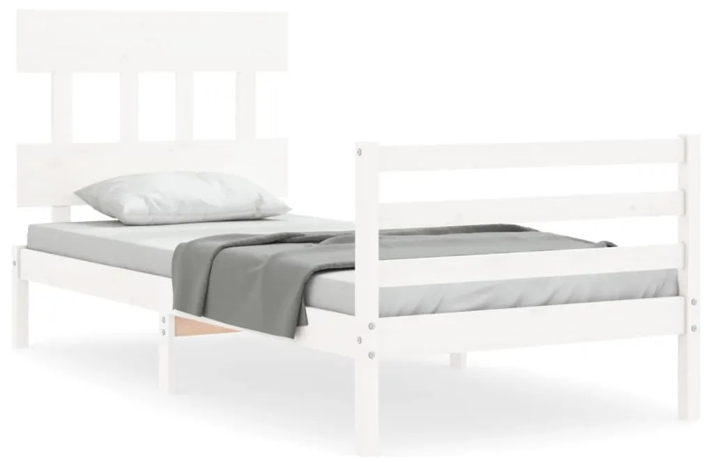 3195117 vidaXL Cadru de pat cu tăblie single mic, alb, lemn masiv