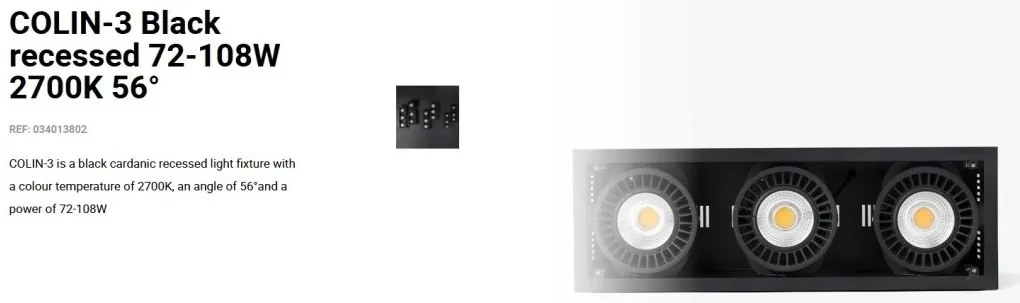 Spot LED incastrabil COLIN-3 Black recessed 72-108W 2700K 56°
