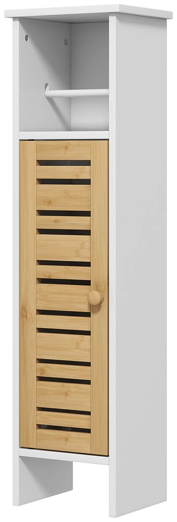 HOMCOM Mobilier de baie cu suport pentru hârtie igienică bară detașabilă 3 Nivele + Ieșire Hârtie, 78H cm, Bambus alb | Aosom Romania