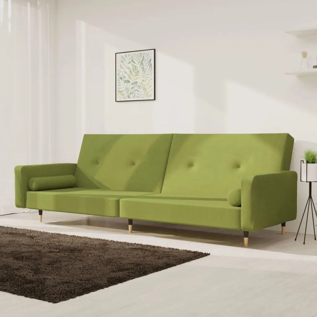 337336 vidaXL Canapea extensibilă cu 2 locuri, 2 perne, verde deschis catifea