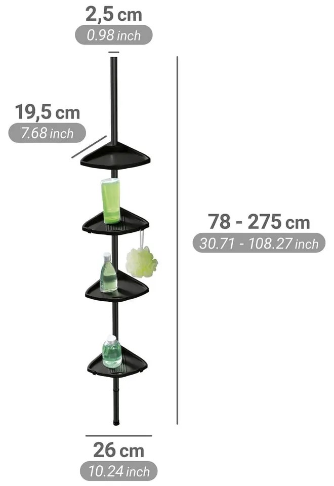Raft pentru baie negru telescopic, pentru colț din plastic Compact – Wenko