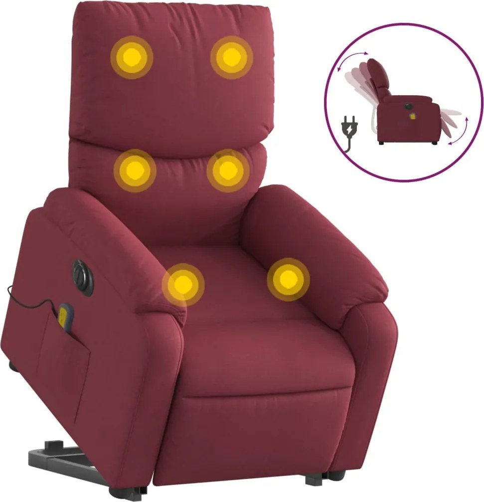 vidaXL Fotoliu de masaj electric rabatabil cu ridicare roșu vin textil