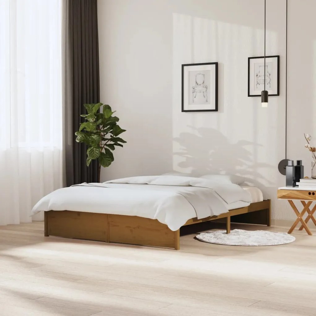 vidaXL Cadru de pat King Size, maro miere, 150x200 cm, lemn masiv