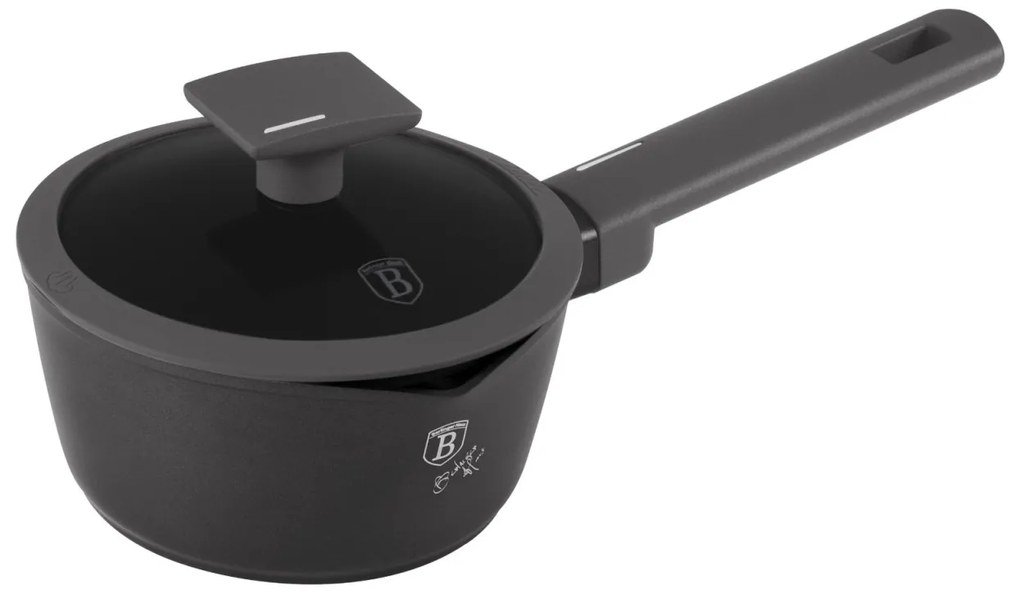 Oală pentru sos cu capac 16 cm, 1.2L – Berlinger Haus Anthracite Collection BH 8118, cu strat titan și design modern
