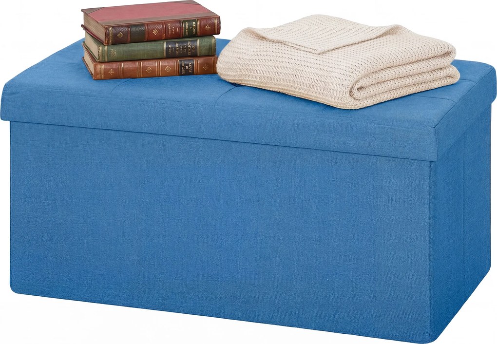 HOMCOM Puf de depozitare, bancă de depozitare pliabilă 84 L 76x38x38 cm tapițată în in sintetic albastru deschis | Aosom Romania