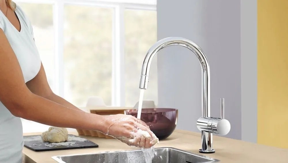 Grohe Minta Baterie chiuveta bucatarie monocomanda cu dus extractibil, pipa C, crom