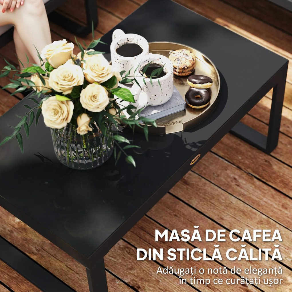 Outsunny Set Mobilier de Grădină cu Canapea cu 3 Locuri, Canapea cu 2 Locuri și Măsuță de Cafea, 180x60x64 cm, Gri | Aosom Romania