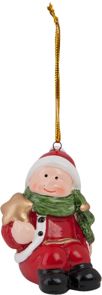 Ornament brad ceramica rosu gri Baietel 5x8 cm