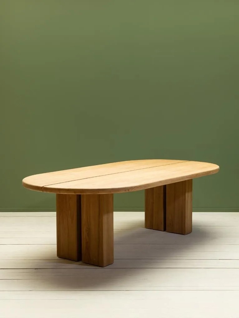 Masa dining ovală de exterior din lemn masiv de tec, L 250 cm, „Atlas”