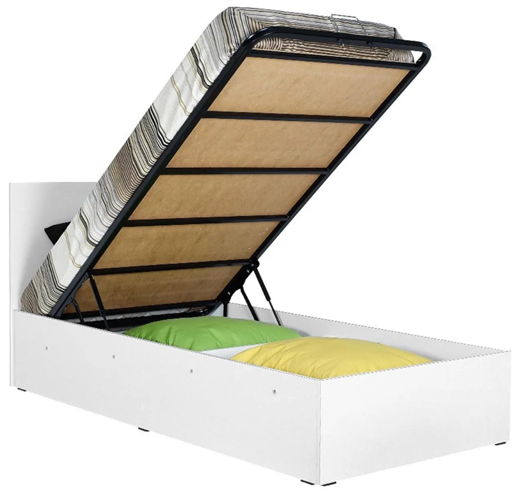 Pat de o persoană 90 cm Kalabora (cu somieră) (cu sp. depozitare) (alb). 1108497