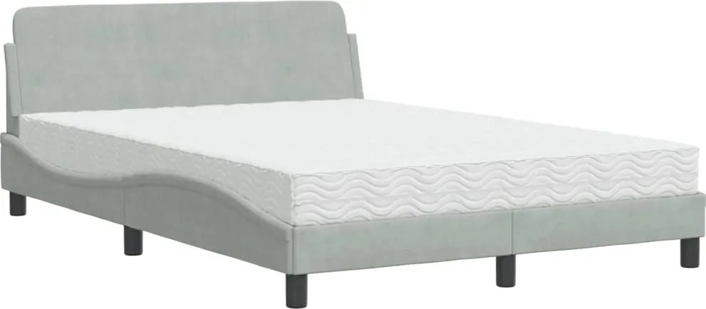 vidaXL Pat cu saltea, Dover, gri deschis, 140x190 cm, catifea