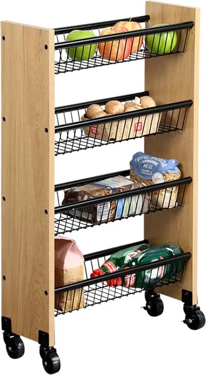 Raft bucatarie cu rotite Kesper 27843, 4 rafturi, 4 rotite mobile, MDF/metal, maro/negru