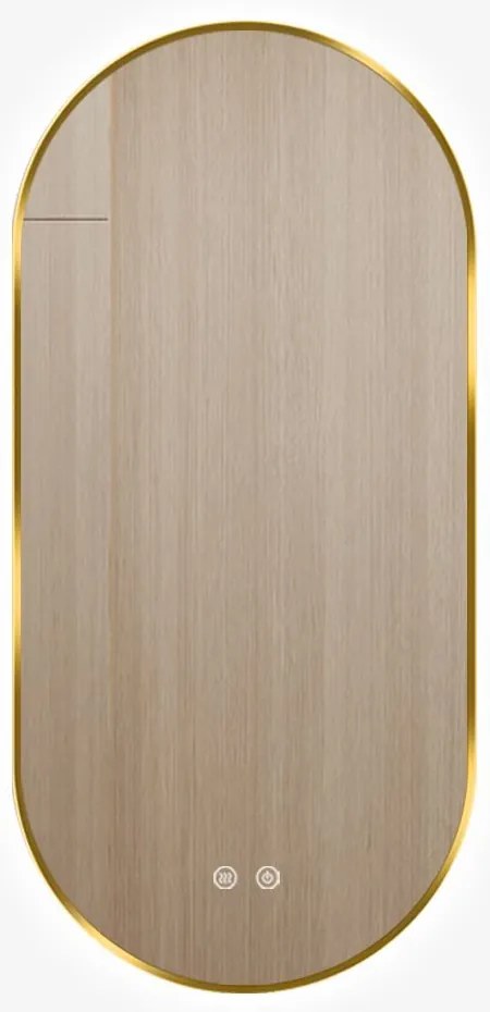 Oglindă LED Touch Premium, Dezaburire, Rama Auriu, 3 Tipuri Lumină 50/80 cm