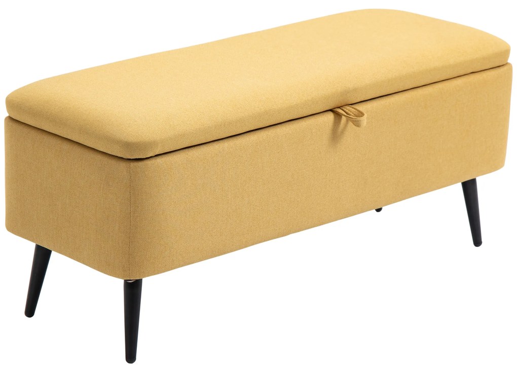 HOMCOM Bancă bancă cu depozitare 2 în 1 din material textil cu picioare din oțel negru 101l x 38,5l x 44,5î galben | Aosom Romania