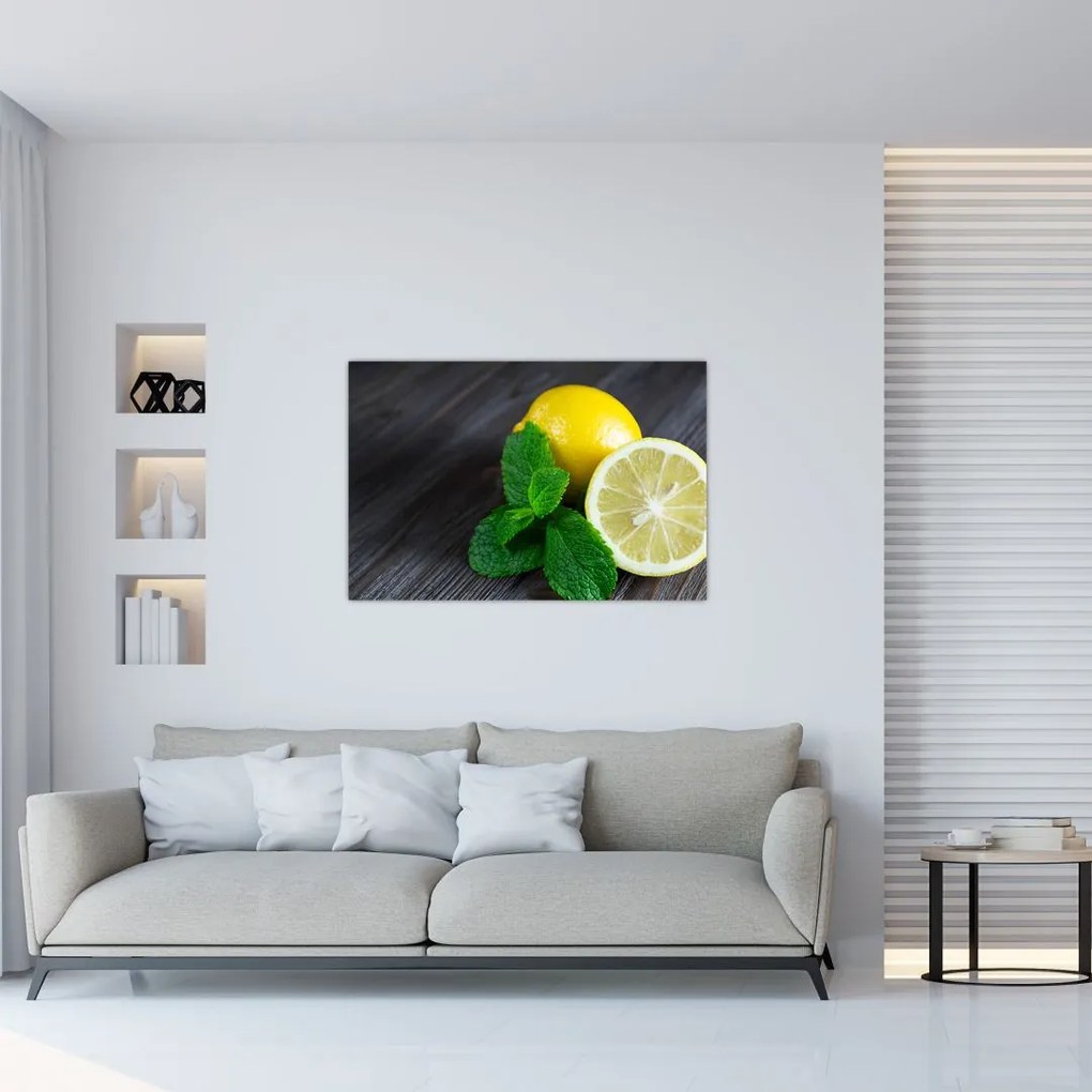 Tablou cu lămâie și mentă pe masă (90x60 cm)