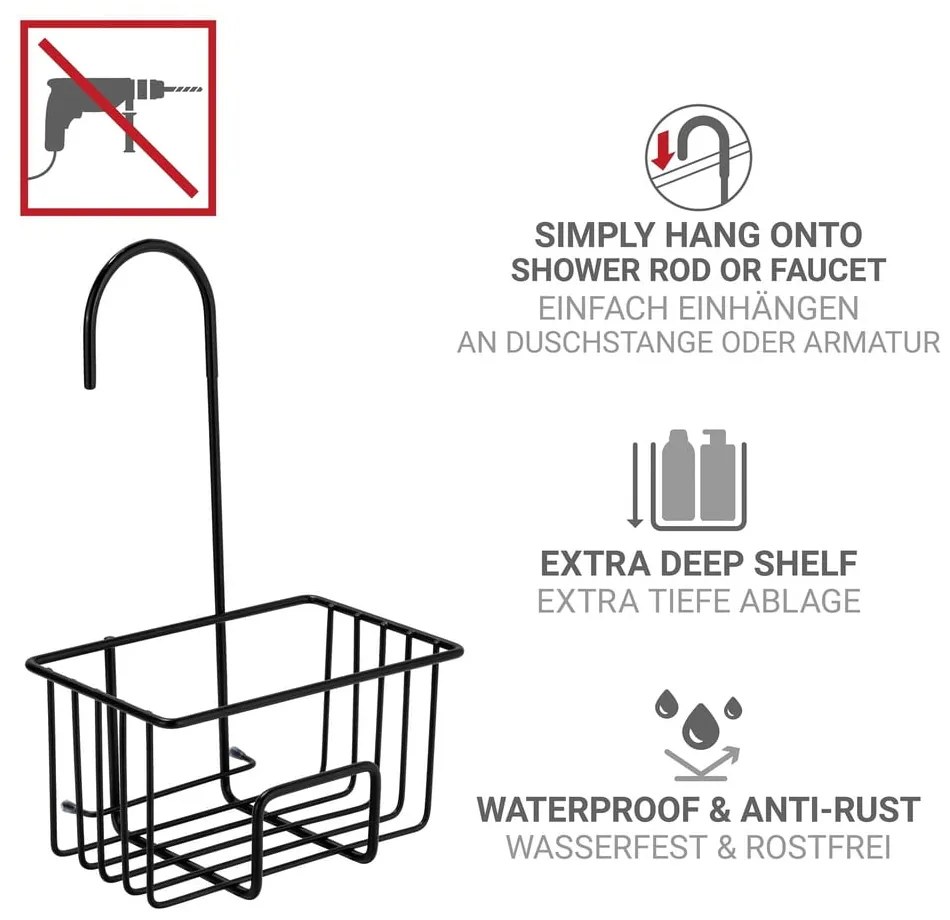 Raft pentru baie negru de agățat din oțel inoxidabil Milito – Wenko