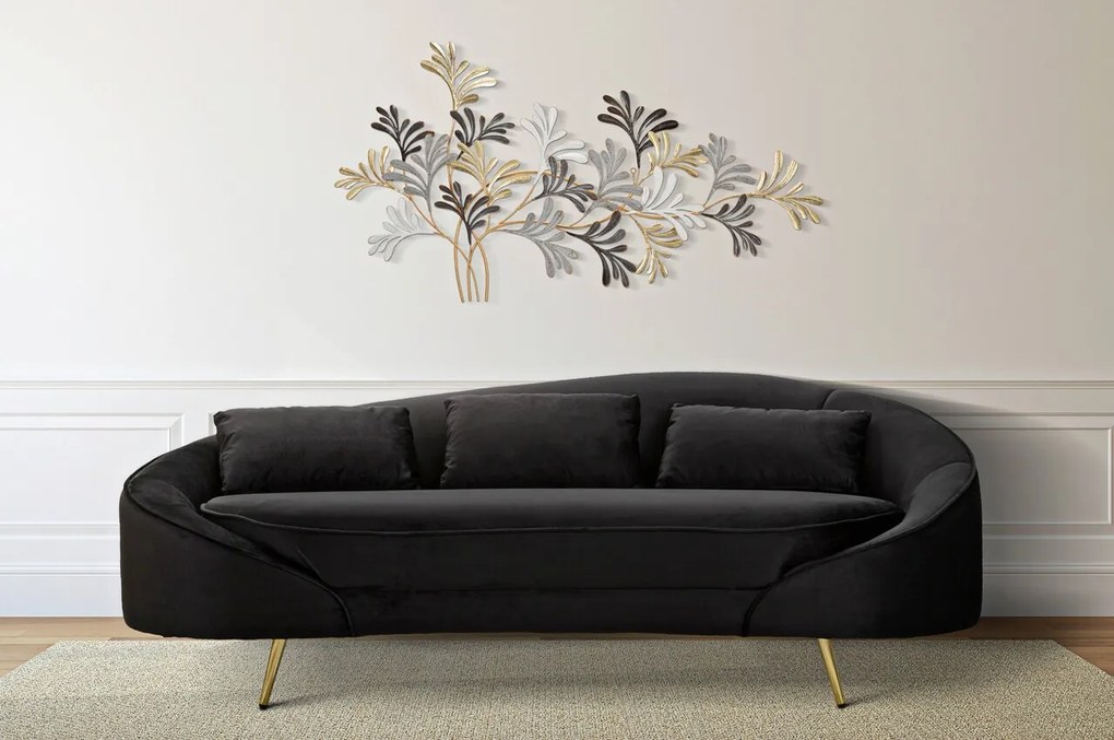 Canapea 3 locuri Oslo, Mauro Ferretti, 185 x 84 x 68 cm, lemn de eucalipt/poliester, negru/auriu