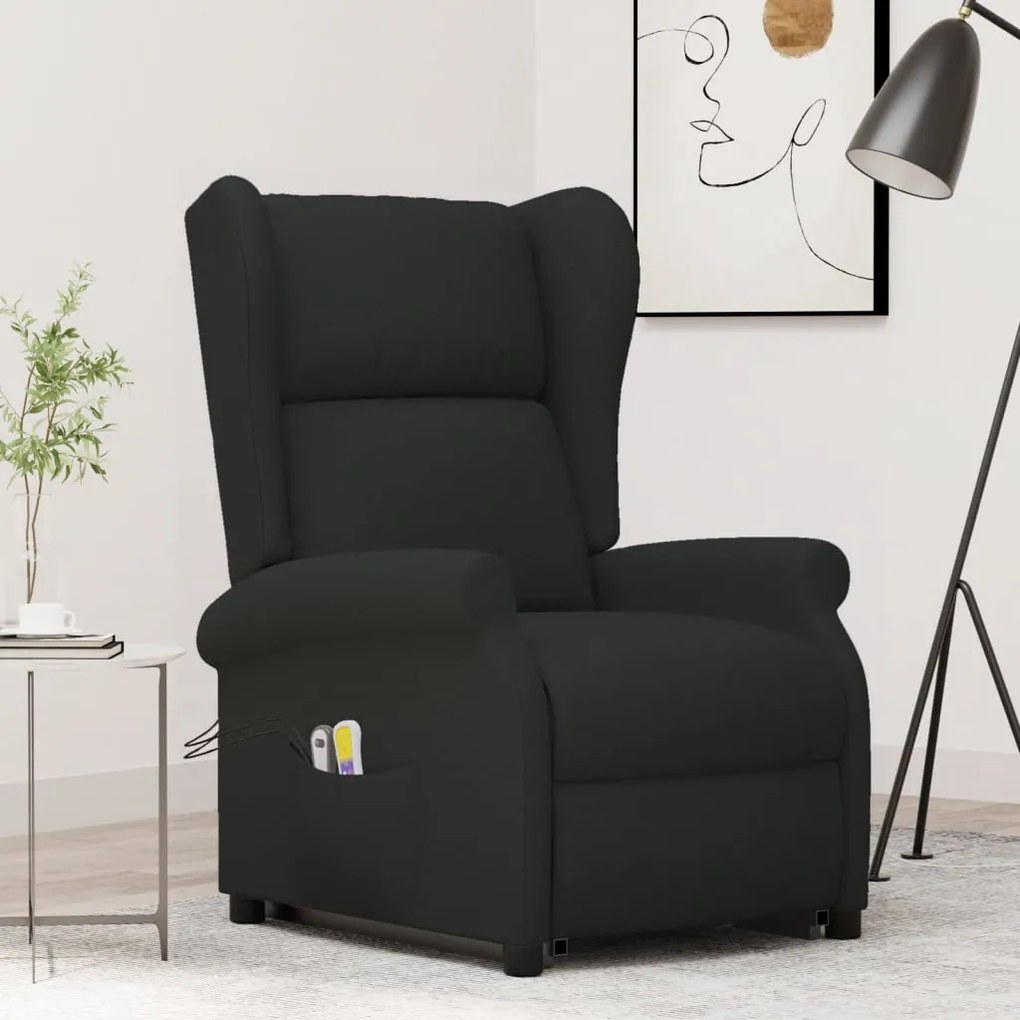 289742 vidaXL Fotoliu de masaj cu ridicare, negru, material textil