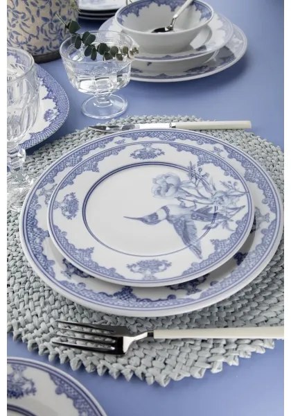 Set veselă 26 piese alb/albastru/porțelan