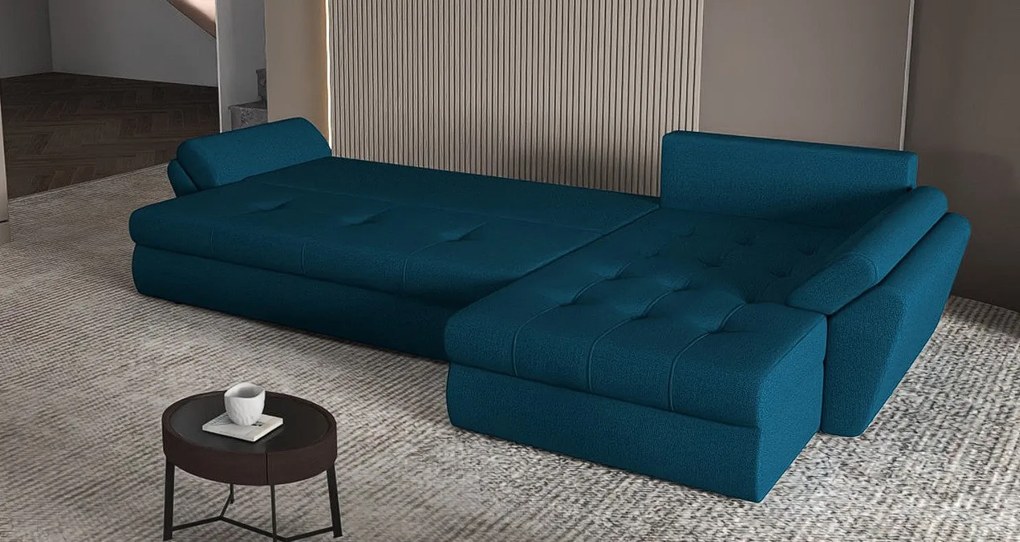 Colțar extensibil dumonde cu ladă de depozitare si sezut confortabil din spuma high-density, Loana XL Enjoy Petrol 335x185 cm