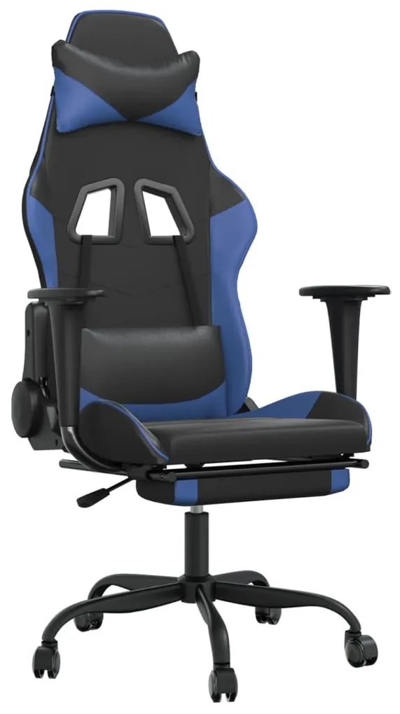 3143653 vidaXL Scaun de gaming cu suport picioare, negru/albastru, piele eco