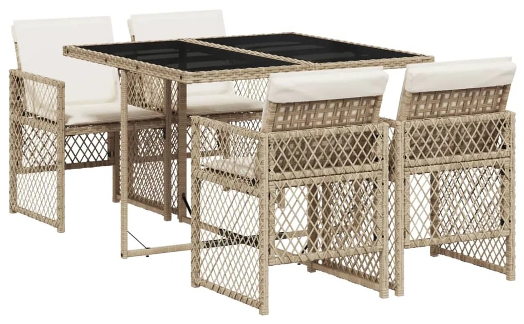 3210718 vidaXL Set mobilier de grădină cu perne, 5 piese, bej, poliratan