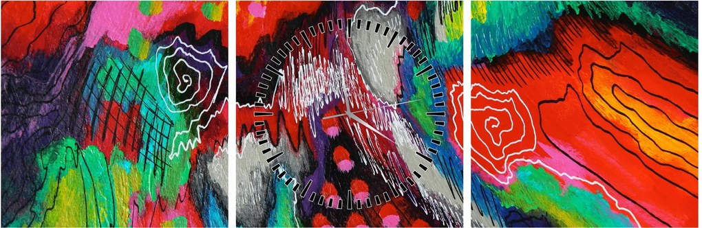 Tablou abstract - culori (cu ceas) (90x30 cm)