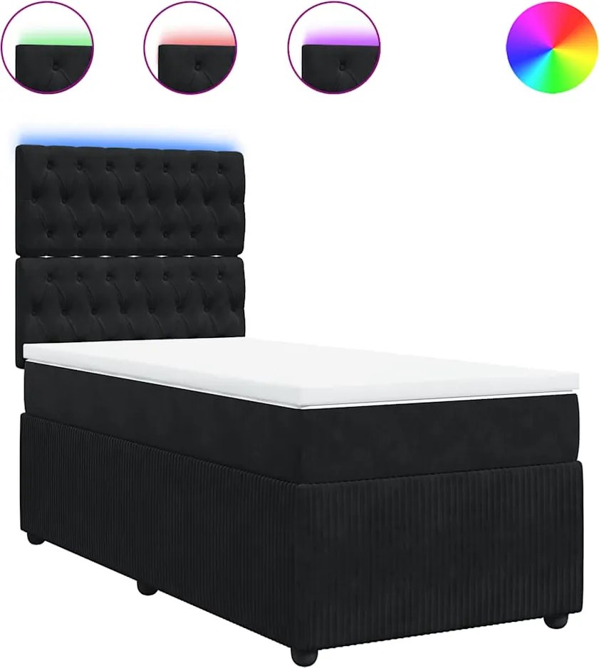 vidaXL Pat box spring cu saltea, negru, 100x200 cm, catifea