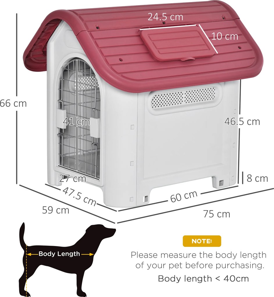 PawHut Cușcă pentru câini exterior și interior ușă dublă din metal și ventilație multiplă 59 x 75 x 66 cm roșu | Aosom Romania
