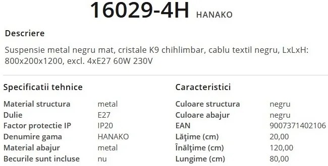 Lustra cu 4 pendule design modern HANAKO 16029-4H GL