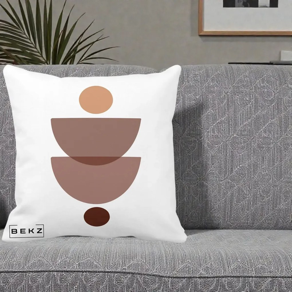 Perna Decorativa Geometric Boho Semicercuri Brun, 40x40 cm, Alba Mata, Husa Detasabila, Perna Inclusa, BEKZ®