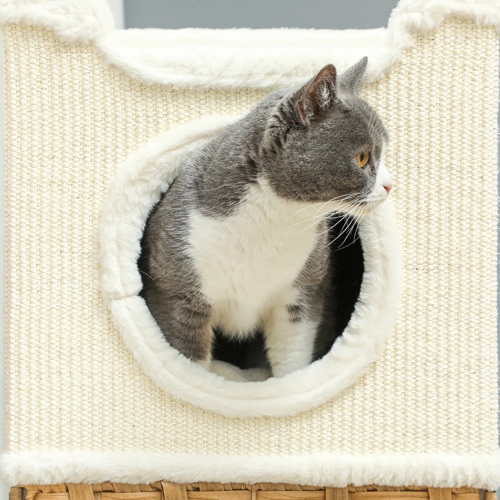 PawHut Casa pentru pisici de interior cu 3 nivele, casa pentru pisici cu zgâriere din sisal pentru zgâriere 41 x 41 x 75,5 cm, crem | Aosom Romania
