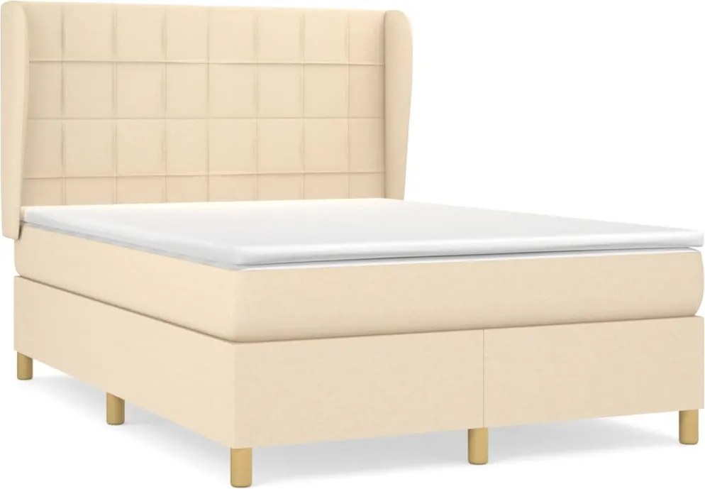 vidaXL Pat box spring cu saltea, crem, 140x200 cm, textil