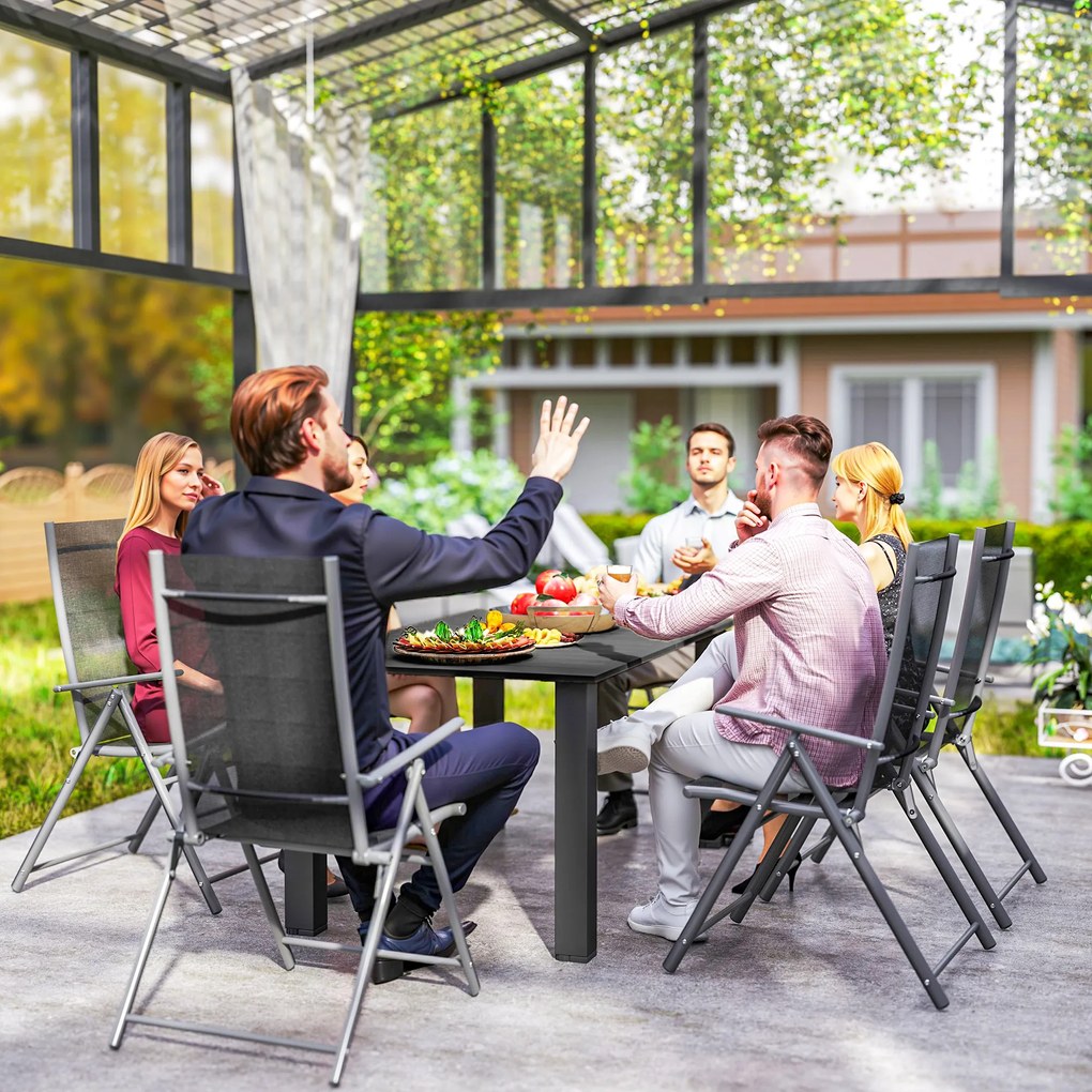 Outsunny Masă de grădină pentru 4-6 persoane, masă de dining pentru exterior cu orificiu pentru umbrelă, blat cu lamele 150 x 90 x 73 cm, negru | Aosom Romania