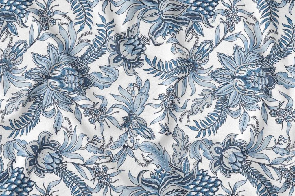 Fata de masa din bumbac Culoare alb, FLORI ALBASTRE 140x240 cm