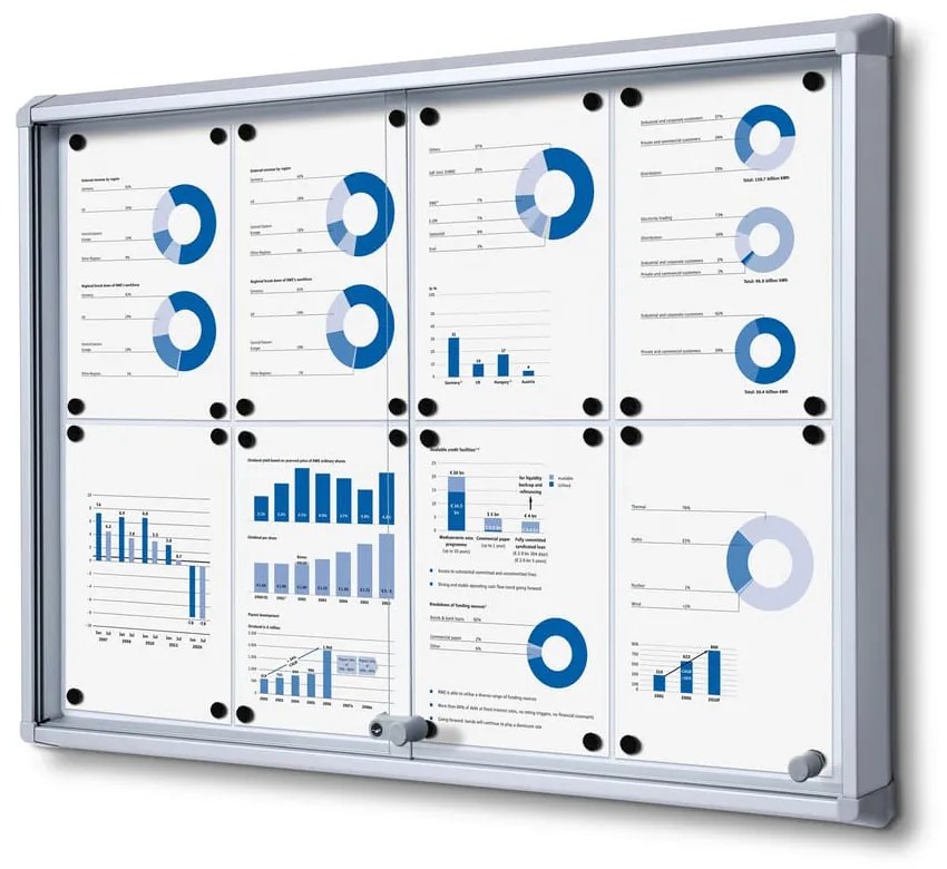 Vitrina de informatii interioare cu usi glisante 8 x A4 - spate tabla, aluminiu