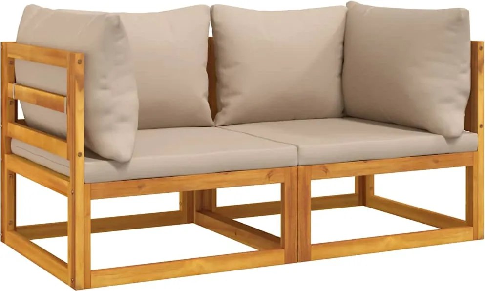 vidaXL Canapele colț modulare, 2 buc, perne taupe, lemn masiv acacia