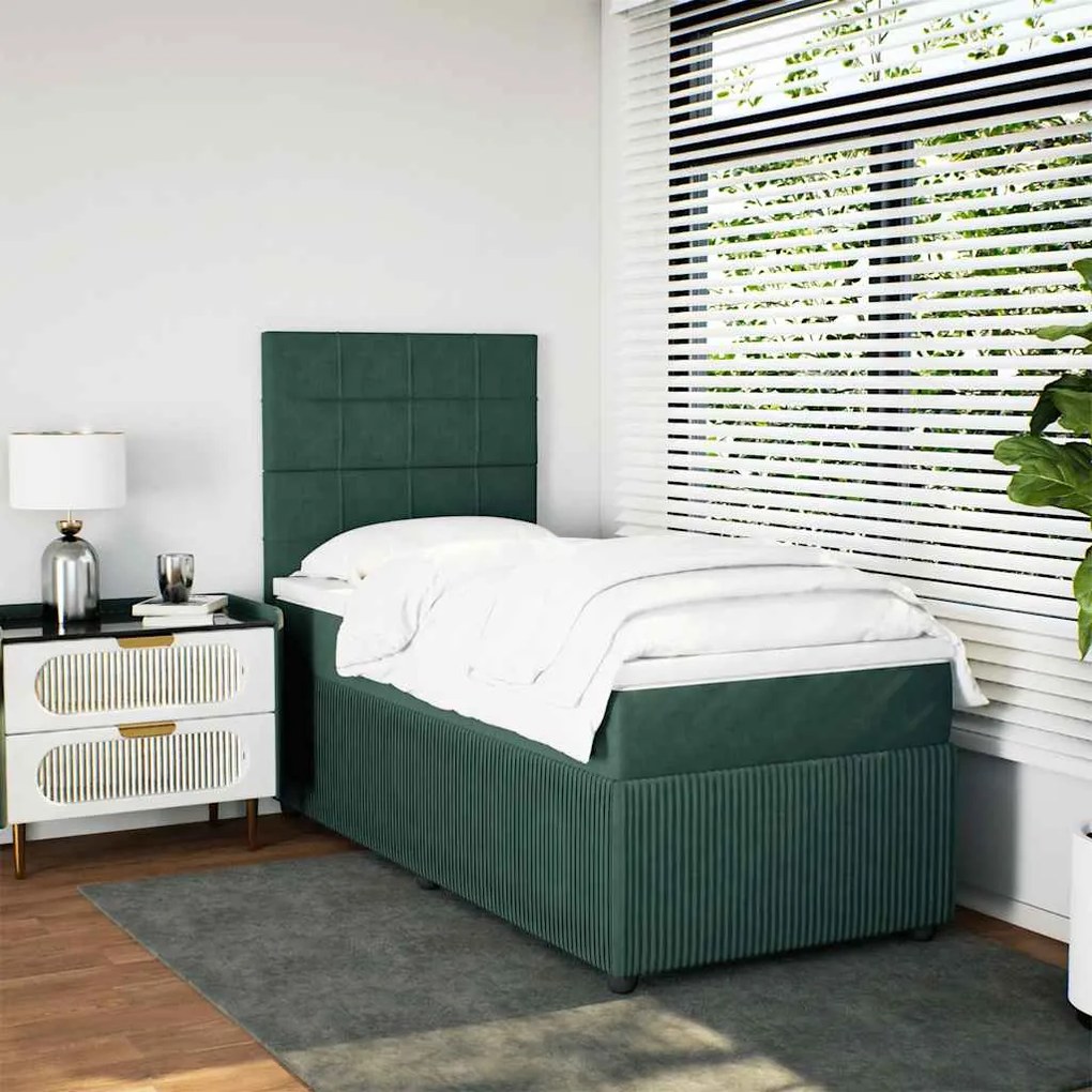 vidaXL Pat continental cu saltea, verde închis, 80x200 cm, catifea