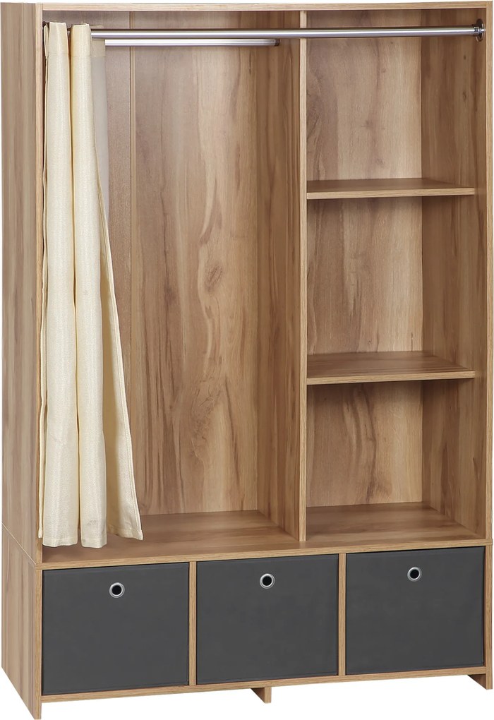 HOMCOM Dulap din PAL cu Sină pentru Agățat, 3 Sertare din Țesătură cu Aspect de In și 3 Rafturi, 105x48x160 cm | Aosom Romania