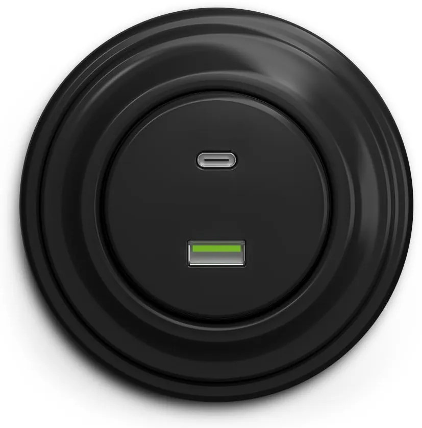 Kliklap - Priză retro cu USB-A și USB-C, cu ramă, neagră