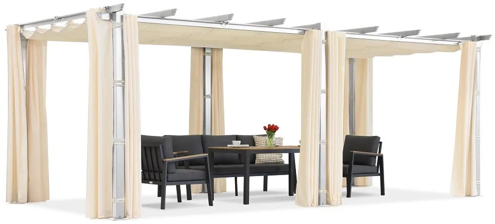 Barbados 3x6 m patio pergola cu perdele Garden Point alb și bej