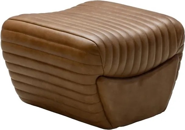 Taburet din piele maro antichizat, formă rotunjită, cu model în relief, 34×46×46 cm, „Aston"