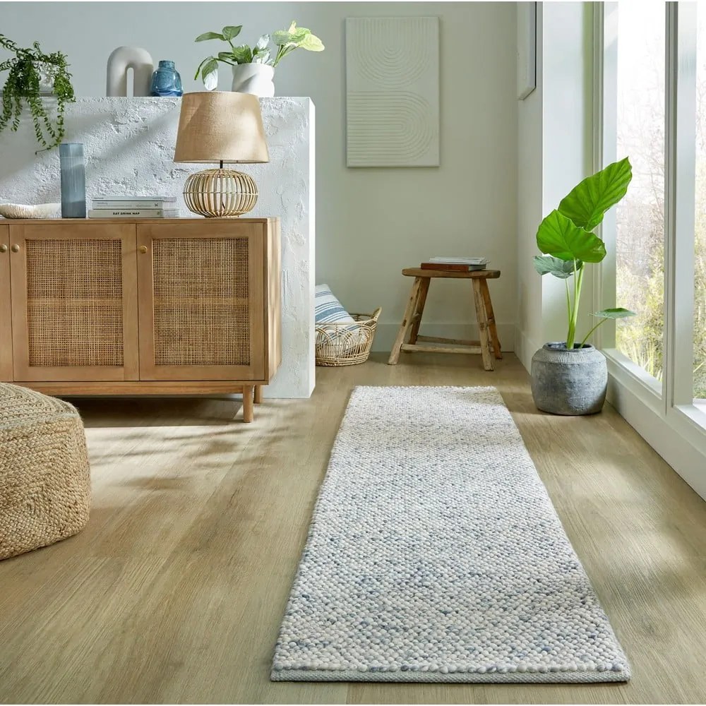 Covor tip traversă albastru deschis țesut manual din amestesc de lână 60x230 cm Minerals – Flair Rugs