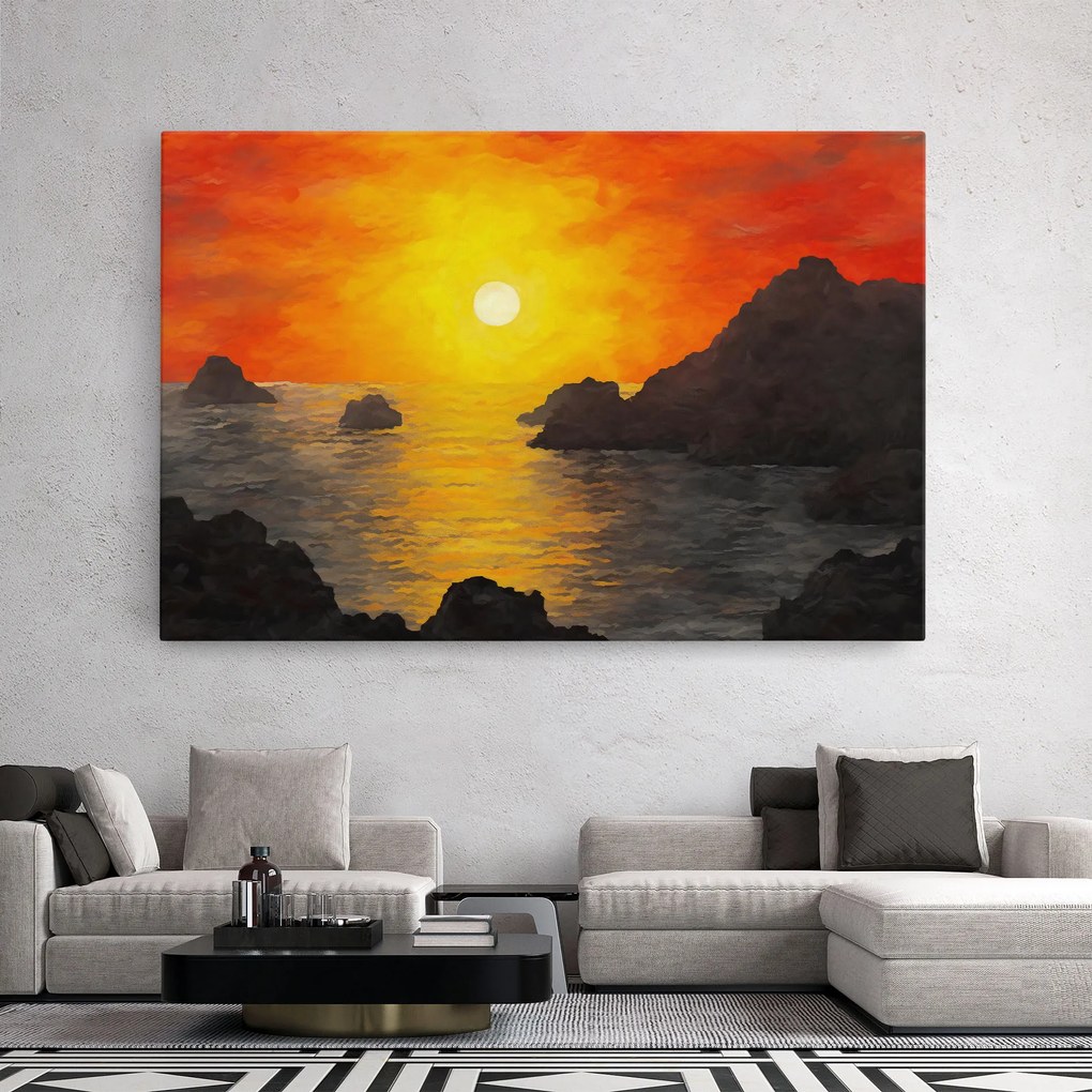 Tablou Canvas, 20x30cm, Dormitor si Living, Peisaje, Apus de soare, Mountains Rocks Painting