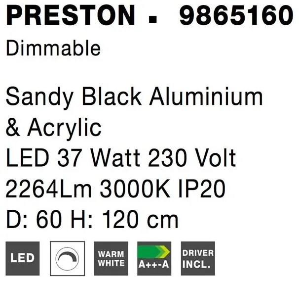 Lustra LED dimabila, design modern PRESTON, 60cm negru NVL-9865160