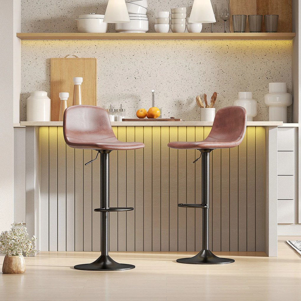 HOMCOM Set 2 Scaune Inalte Reglabile 360° cu Spatar si Suport pentru Picioare pentru Bucatarie Bar sau Sufragerie 40,5x44x84-104 cm Maro | Aosom Romania