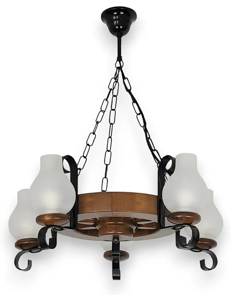 Candelabru rustic fabricat manual din lemn diam.30cm, 5 brate Roata WOOD-RO-SP5D30