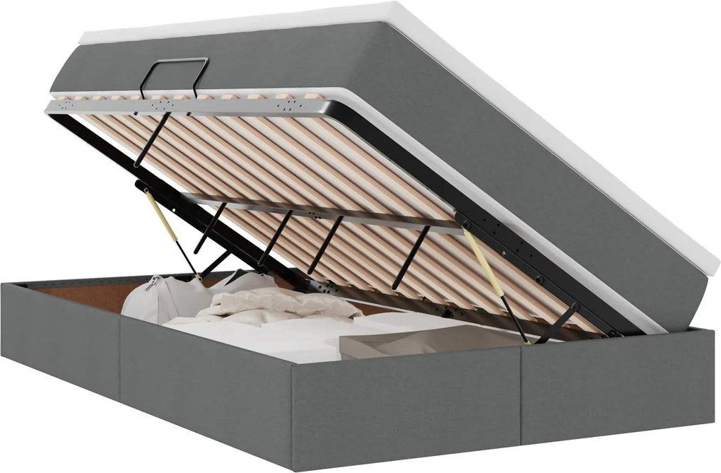 vidaXL Pat cu saltea și spațiu de depozitare Gri închis 120 x 190 cm