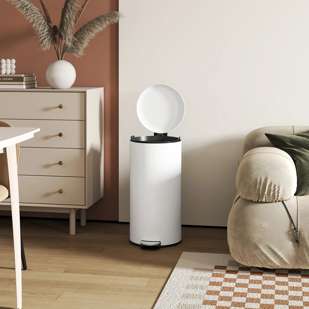 HOMCOM Coș de Gunoi cu Pedală de 30L, Capac cu Închidere Delicată, Metal și PP, 36x30x63.5 cm, Crem | Aosom Romania