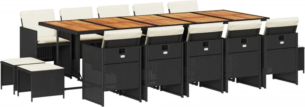 vidaXL Set mobilier de grădină cu perne, 15 piese, negru, poliratan